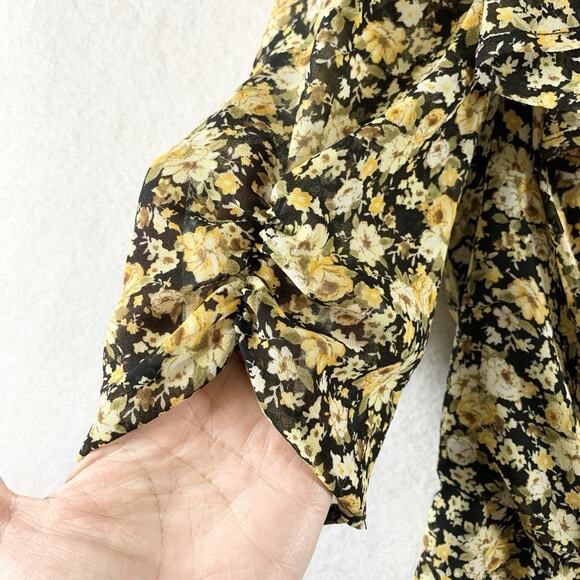 ASTR x Revolve Womens Sheer‎ Mesh Ruched Floral Dress Sz M Dark Cottage Romantic - Picture 6 of 16